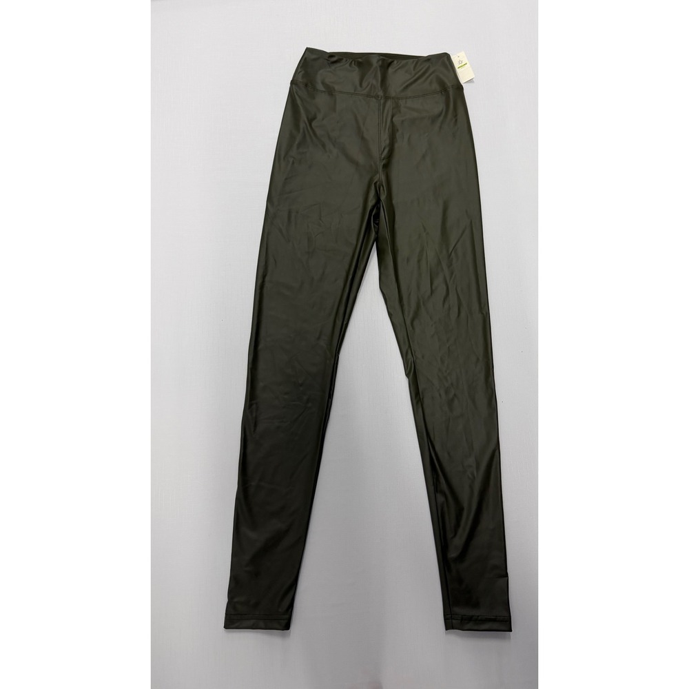 American Eagle Faux Leather Leggings Olive Green High Waisted Medium NWT